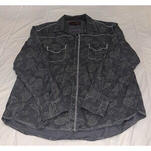 Rock & Roll Cowboy White Gray Paisley Shirt Men's XXL‎ Pearl Snap Button Western